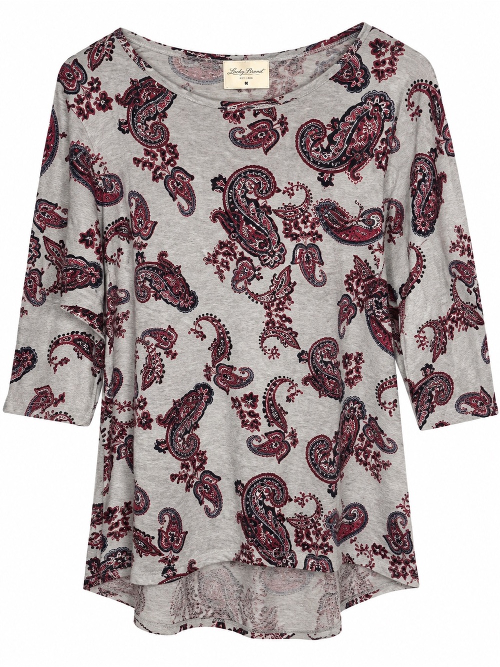 Bobbie Brooks Womens XL Paisley Tunic Top 3/4 Sleeve High Low Stretch